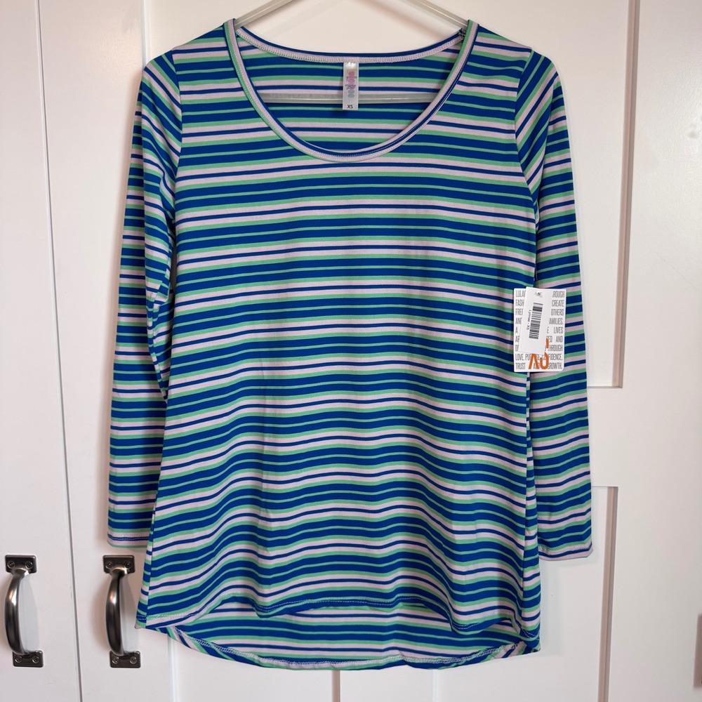 NWT LuLaRoe Lynnae Striped Long Sleeve Shirt Women's Size XS Hi Low Hem Casual